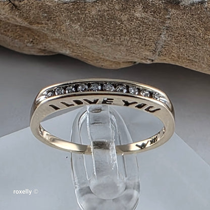 10K Yellow Gold Genuine Diamond "I Love You” Ring Size 6.75, Solid Gold!