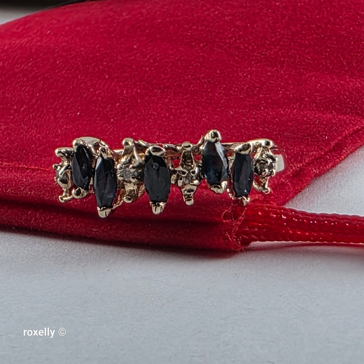 14K Yellow Gold Sapphire & Diamond Tiara Design Ring Size 6.75, Solid Gold!