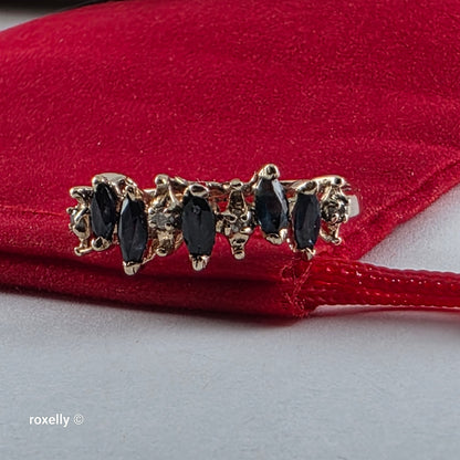 14K Yellow Gold Sapphire & Diamond Tiara Design Ring Size 6.75, Solid Gold!