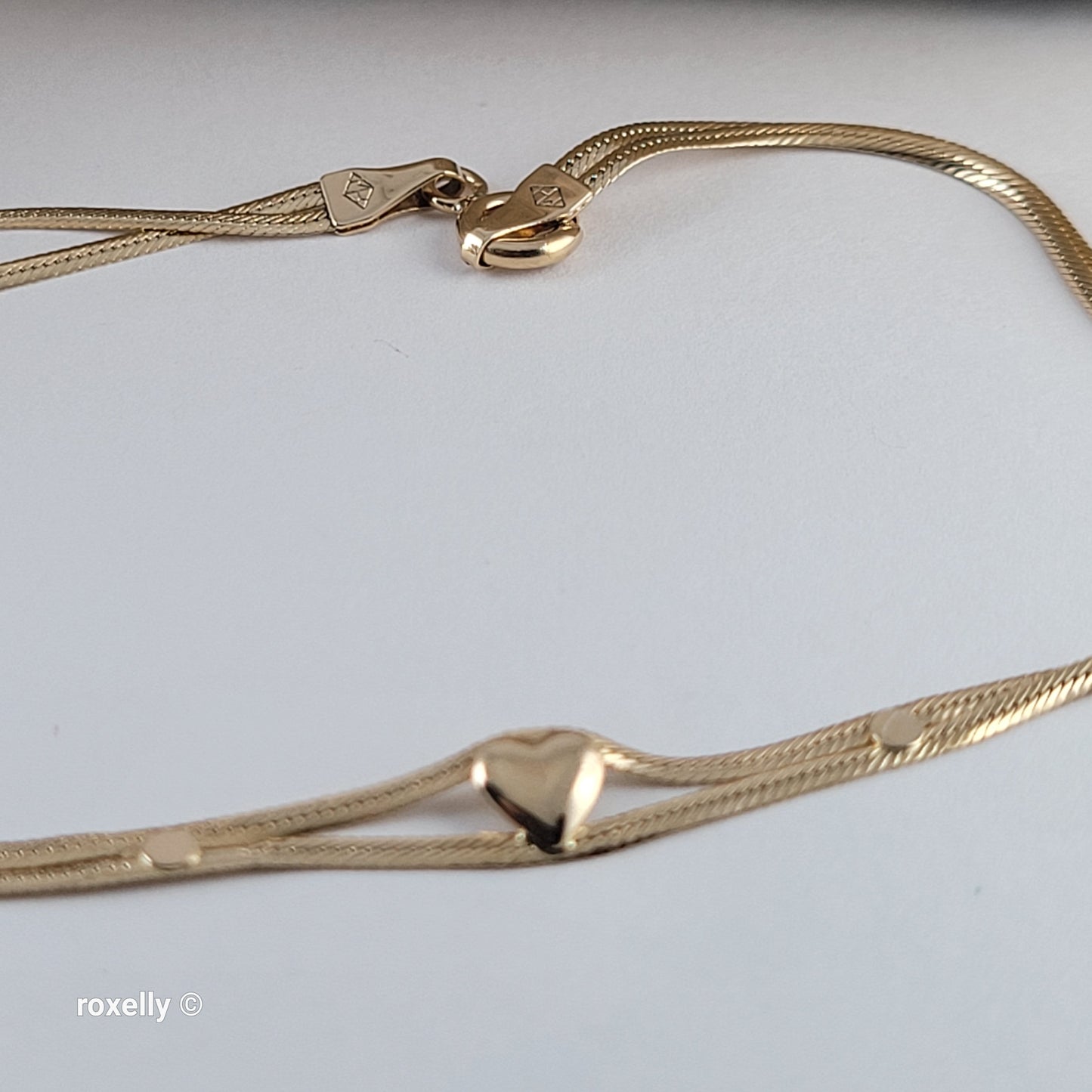 Italy 14K Solid Gold Two Strand Heart Cuban Mini Link Bracelet or Anklet