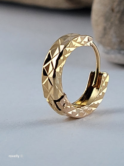 18K Solid Yellow Gold Diamond-Cut Small Single Italian Hoop / Cartilage Hoop