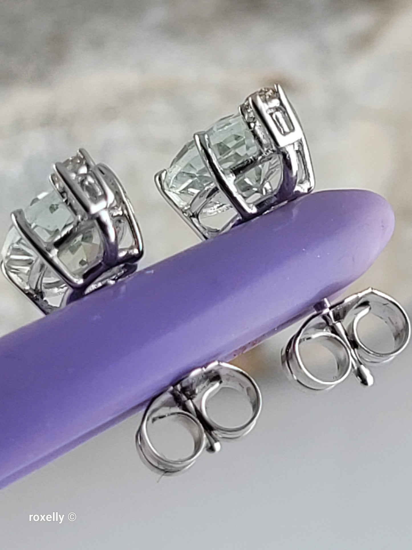 Le Vian 14K White Gold Natural Green Quartz & Nude Diamond Stud Earrings, Solid Gold!