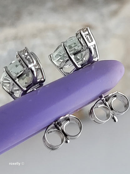 Le Vian 14K White Gold Natural Green Quartz & Nude Diamond Stud Earrings, Solid Gold!