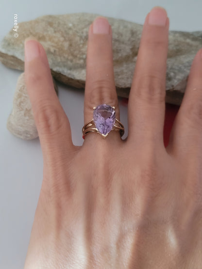 10K Yellow Gold Amethyst Gemstone Ring Size 6.75, Solid Gold!