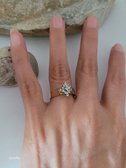 14K Yellow Gold Genuine Diamonds Cluster Ring Size 7.5 - Solid Gold!