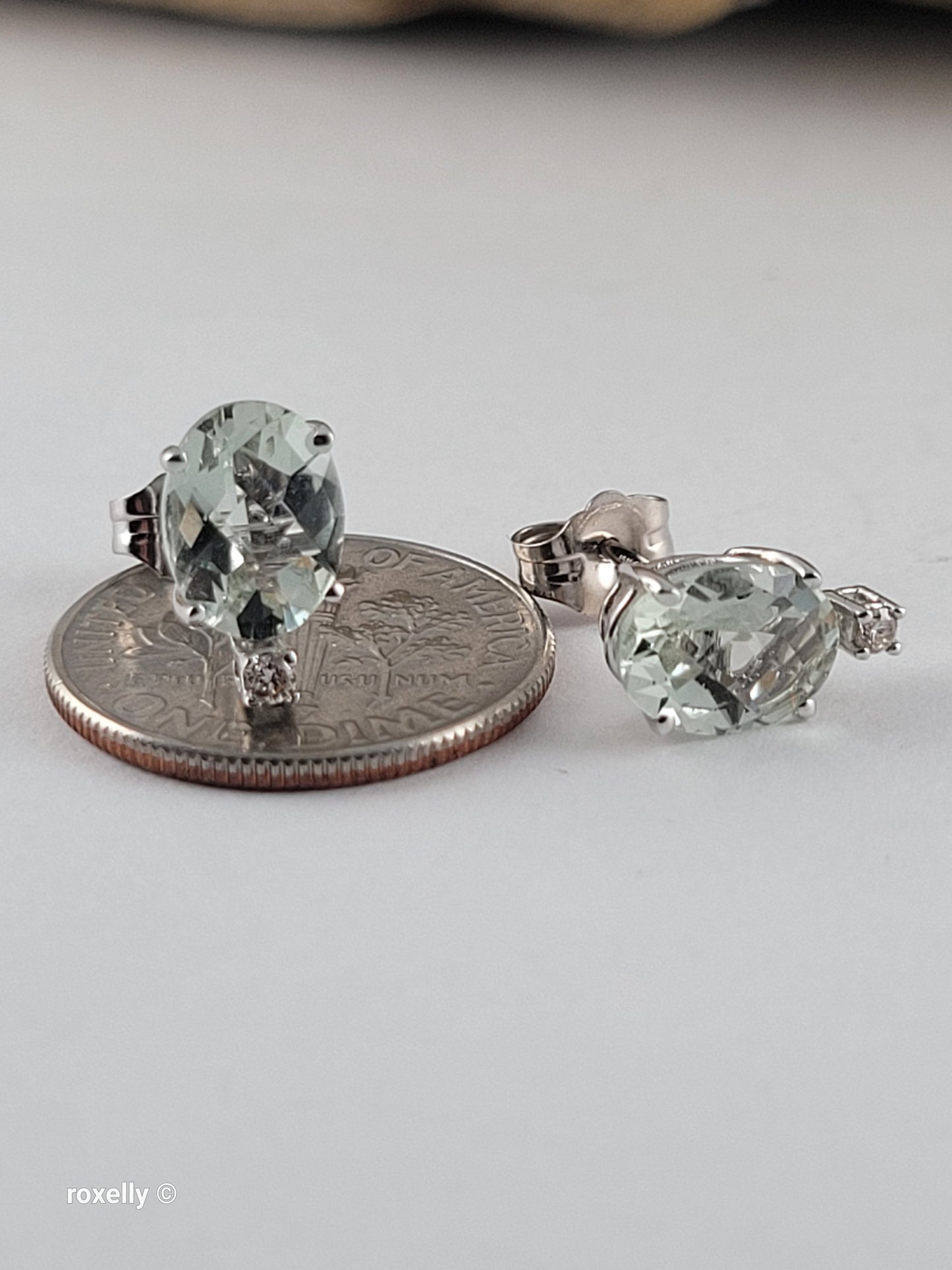 Le Vian 14K White Gold Natural Green Quartz & Nude Diamond Stud Earrings, Solid Gold!