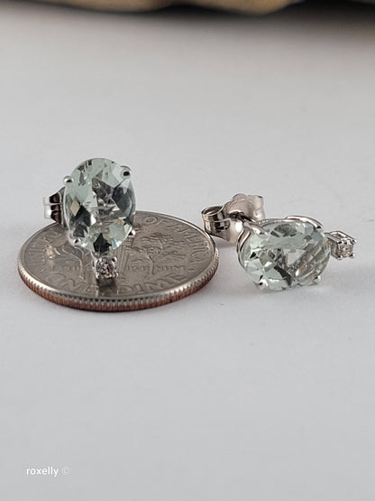 Le Vian 14K White Gold Natural Green Quartz & Nude Diamond Stud Earrings, Solid Gold!