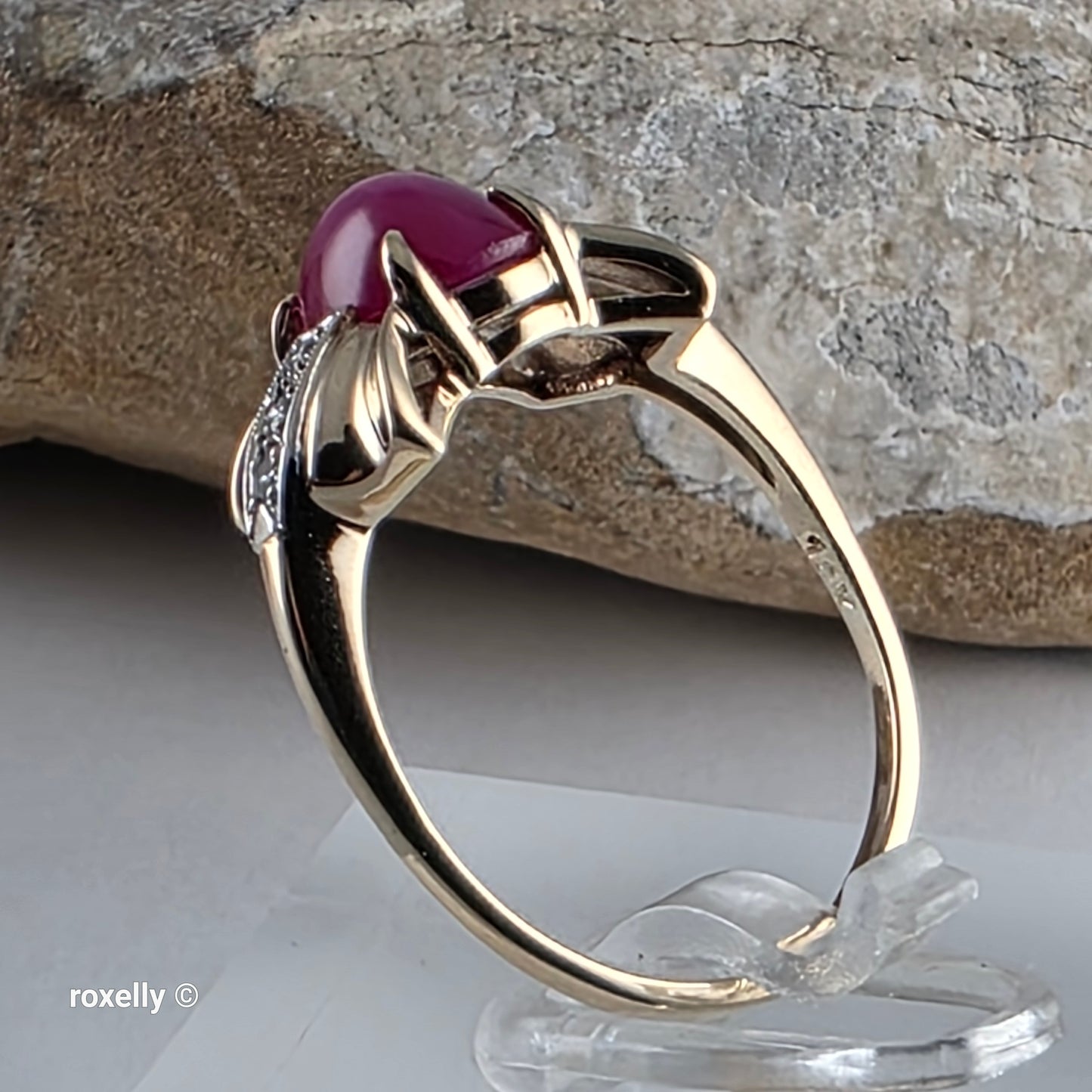 14K Yellow Gold Pink Star Sapphire and Diamond Ring Size 7.5, Solid Gold!