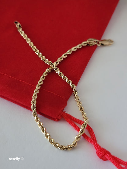 14k Yellow Gold Rope Design Bracelet, Solid Gold