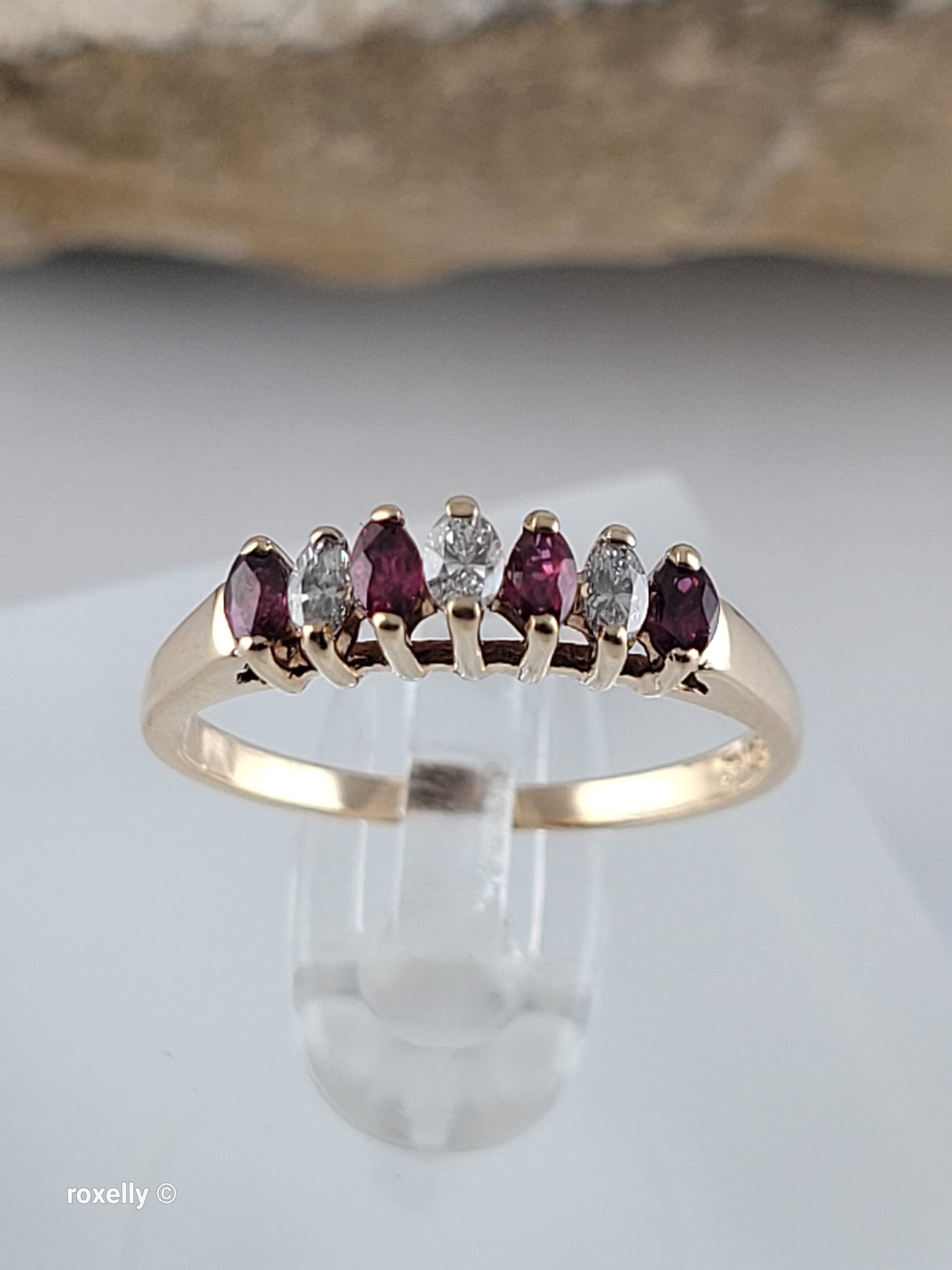 14K Yellow Gold Rubies and Diamonds Band Ring Size 6, Solid Gold