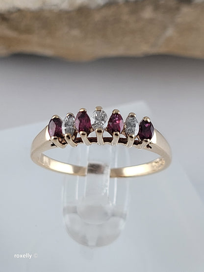 14K Yellow Gold Rubies and Diamonds Band Ring Size 6, Solid Gold