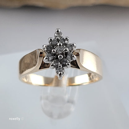 14K Yellow Gold Genuine Diamonds Cluster Ring Size 7.5 - Solid Gold!