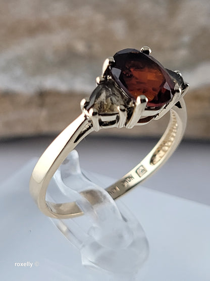 14K Yellow Gold Garnet and Citrine Cocktail Ring Size 8, Solid Gold!