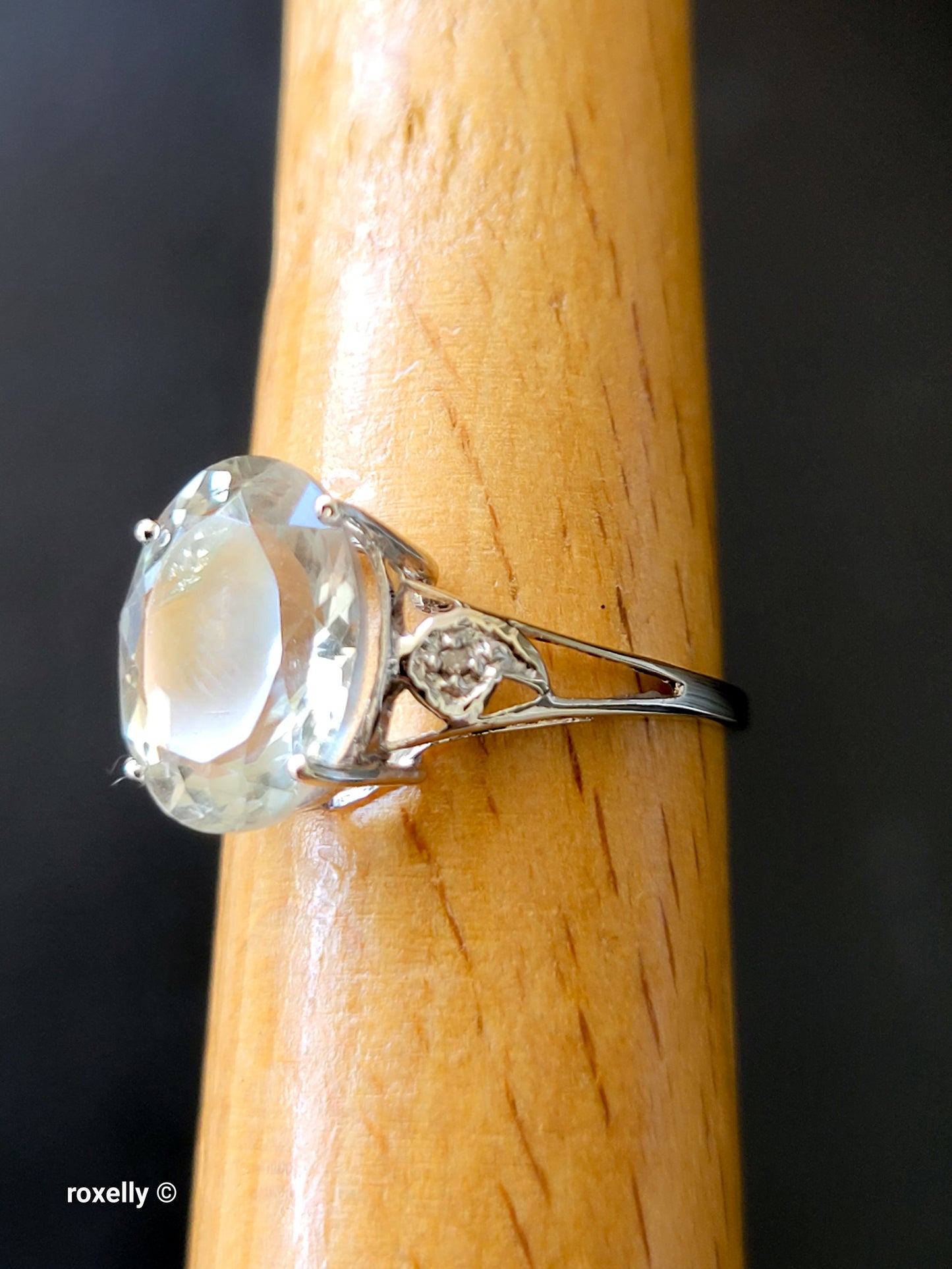 10K White Gold Prasiolite and Genuine Diamonds Ring Size 7, Solid Gold