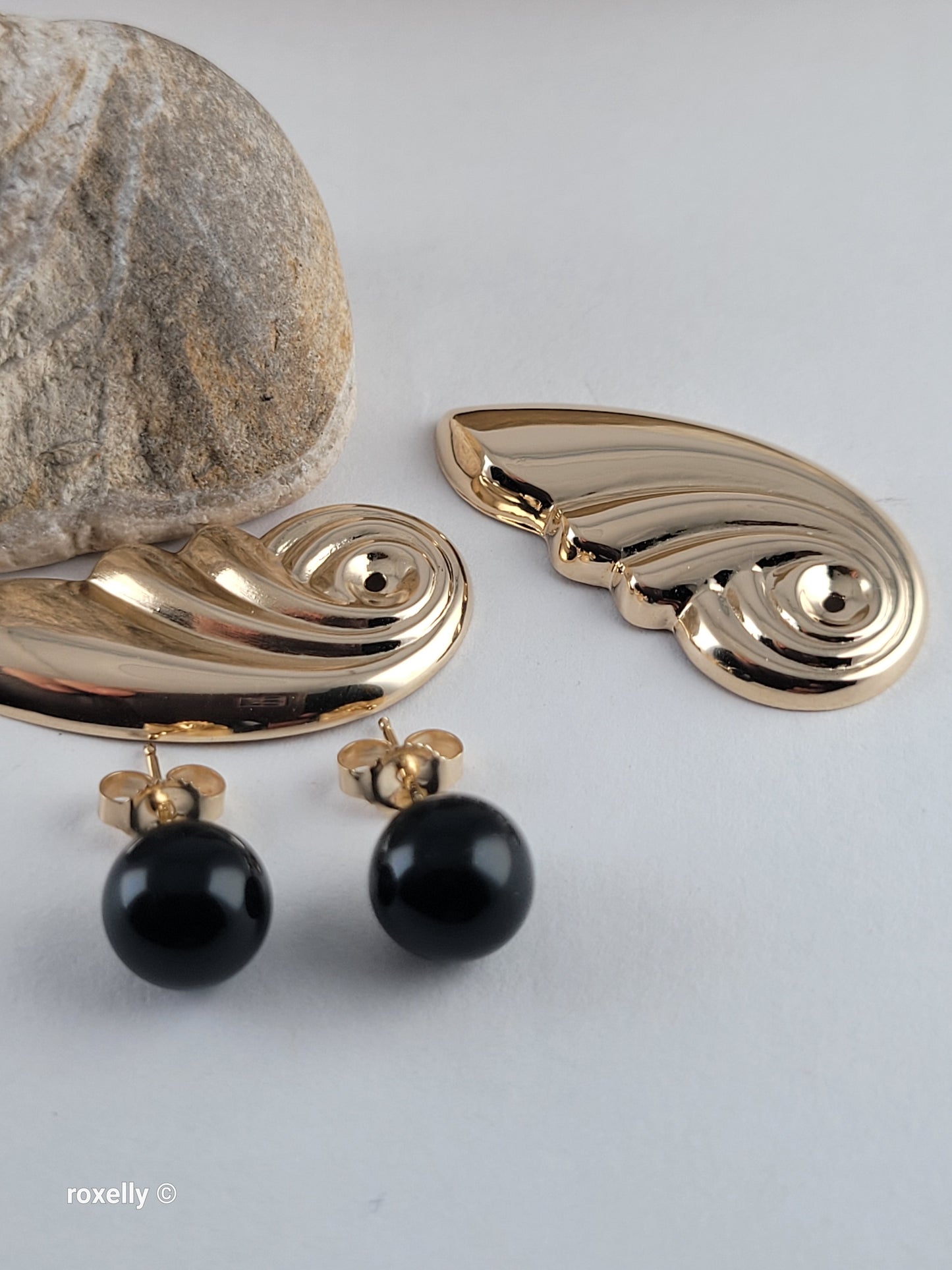 14K Yellow Gold Onyx Stud Earrings w/ Removable Jackets 3.26g