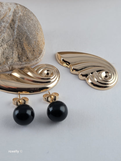 14K Yellow Gold Onyx Stud Earrings w/ Removable Jackets 3.26g