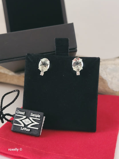 Le Vian 14K White Gold Natural Green Quartz & Nude Diamond Stud Earrings, Solid Gold!