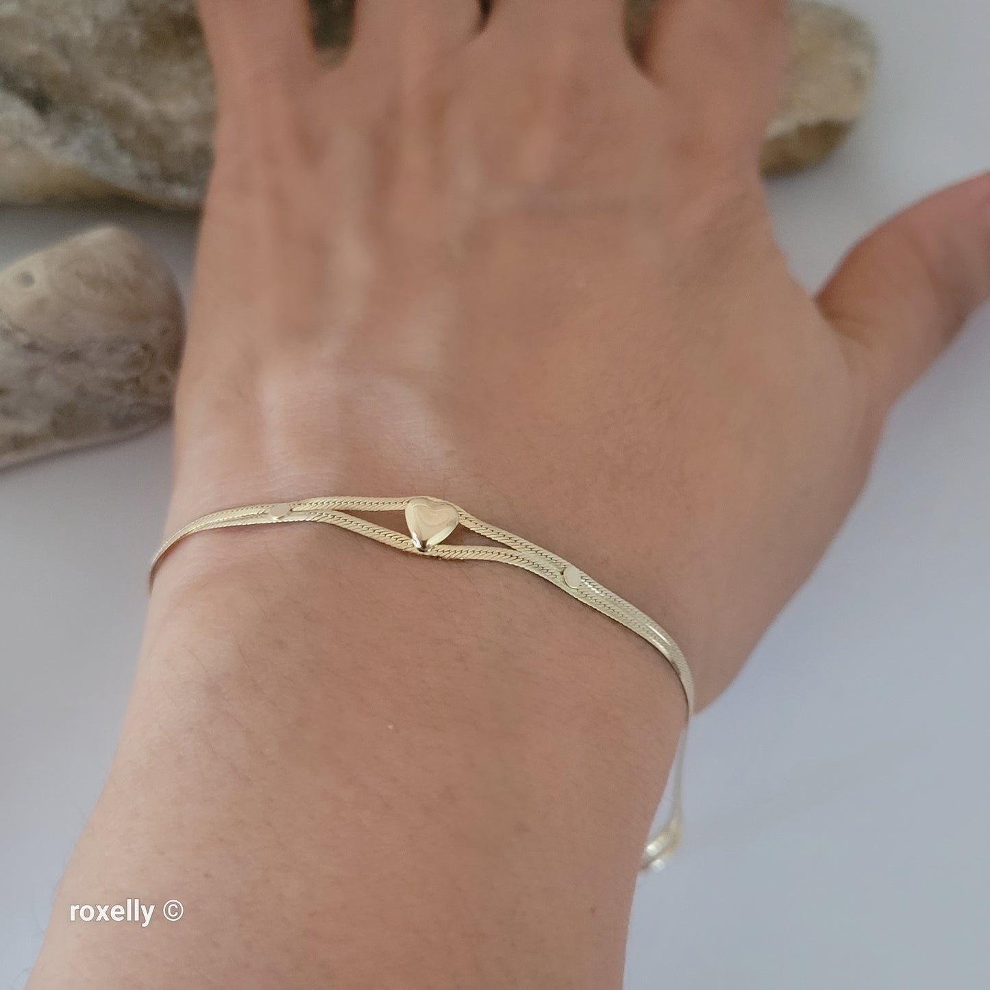 Italy 14K Solid Gold Two Strand Heart Cuban Mini Link Bracelet or Anklet