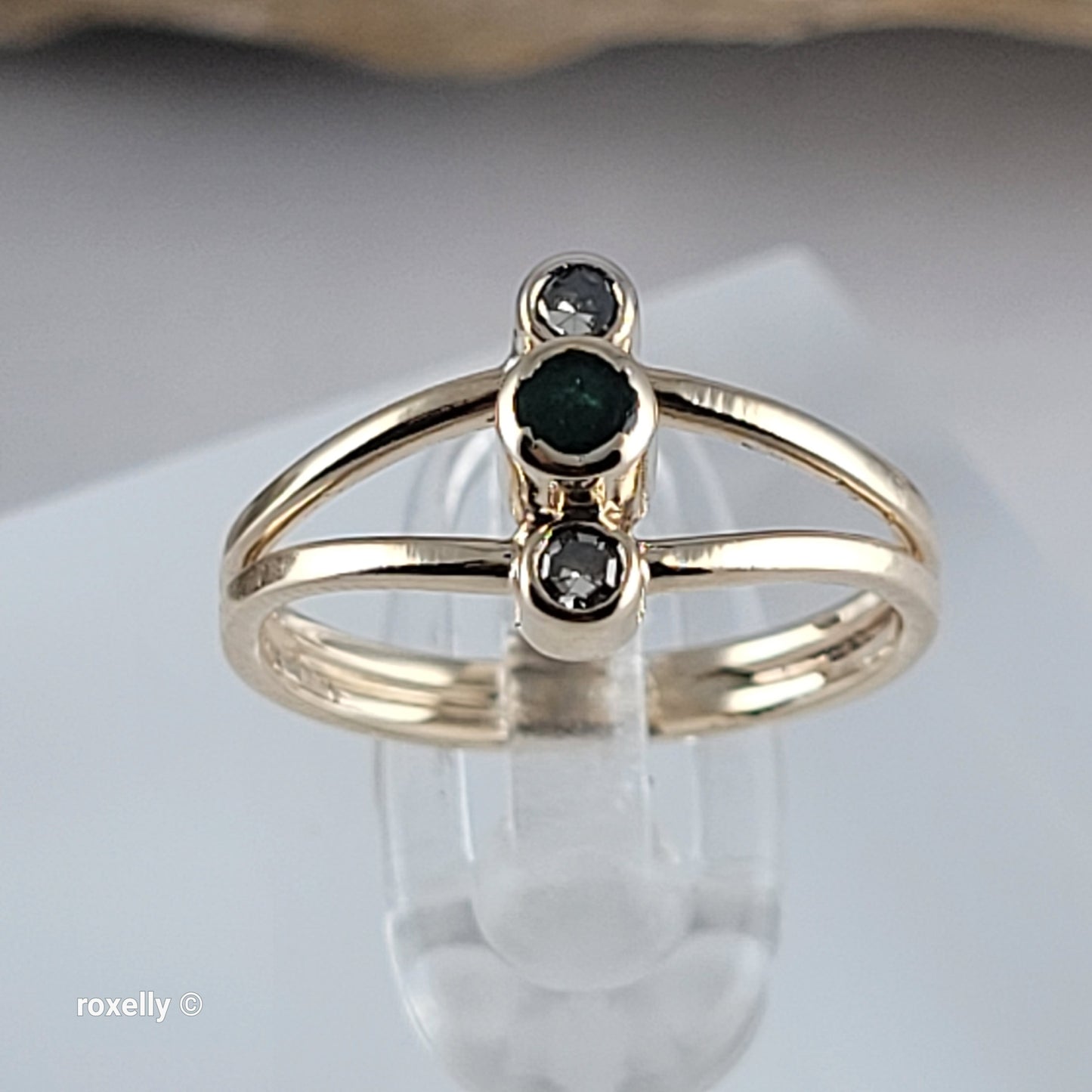 14K Yellow Gold Emerald and Diamond Pinky Ring Size 2.25, Solid Gold!