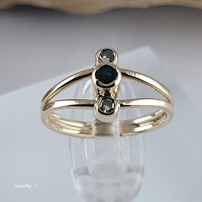 14K Yellow Gold Emerald and Diamond Pinky Ring Size 2.25, Solid Gold!
