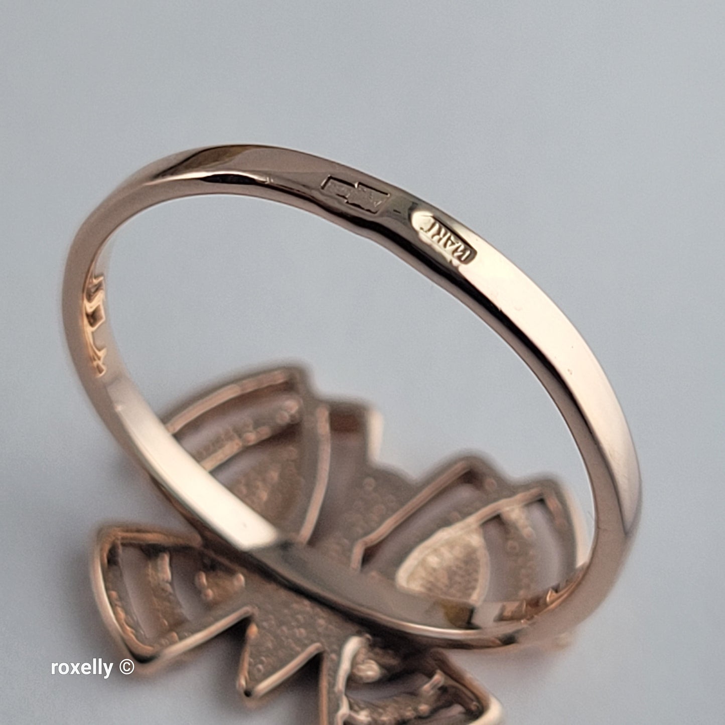 14K Rose Gold Butterfly Design, Diamond Cut & CZ Ring Size 6 - Solid Gold!