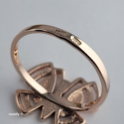 14K Rose Gold Butterfly Design, Diamond Cut & CZ Ring Size 6 - Solid Gold!