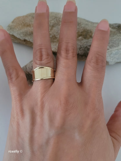 14K Solid Yellow Gold Cigar Band Cuff Ring Size 7.75 Adjustable, Made in Italy!