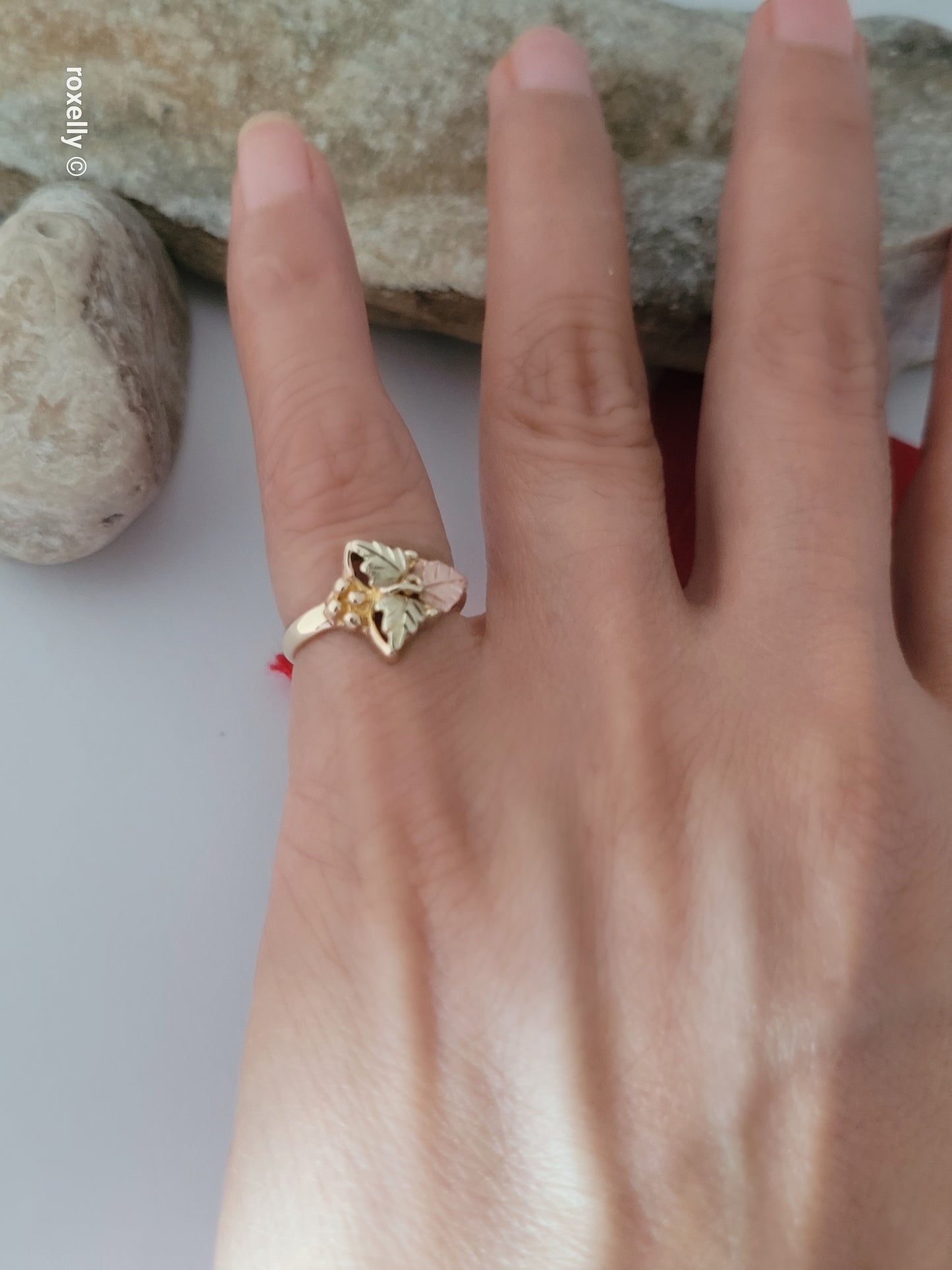 10K Yellow and Rose Gold Black Hills Leaves Ring Size 3, Solid Gold!