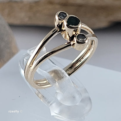 14K Yellow Gold Emerald and Diamond Pinky Ring Size 2.25, Solid Gold!