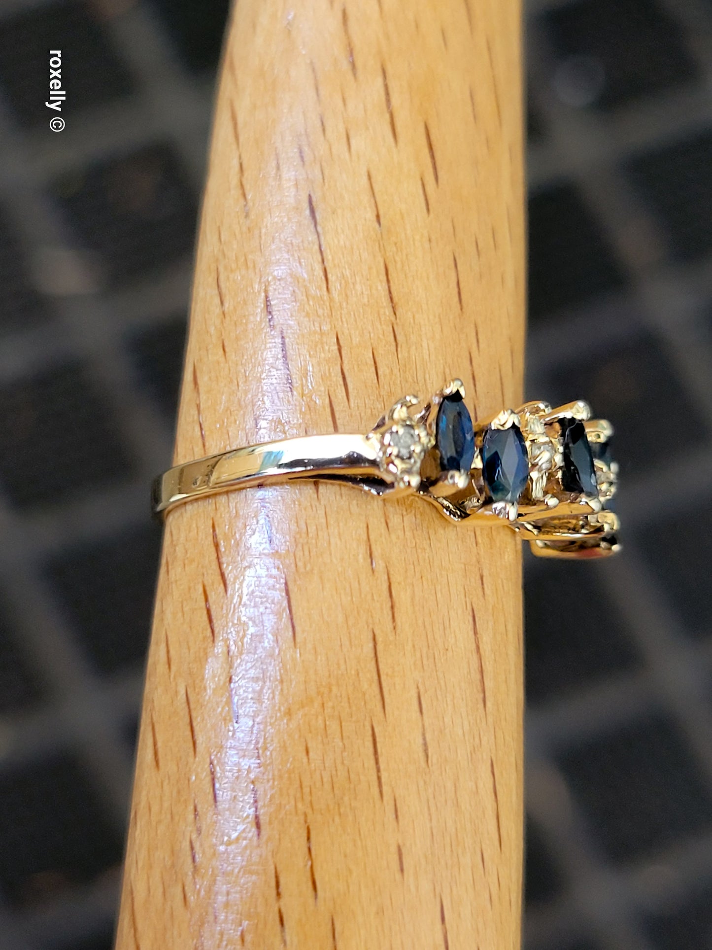 14K Yellow Gold Sapphire & Diamond Tiara Design Ring Size 6.75, Solid Gold!