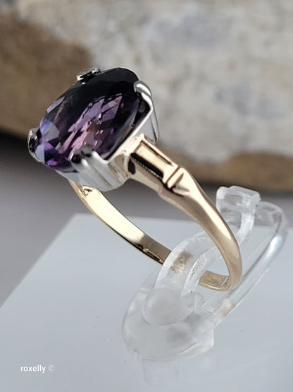 14K Yellow Gold Amethyst Gemstone Ring Size 6, Solid Gold