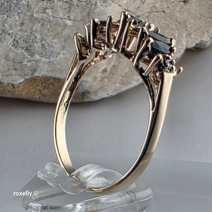 14K Yellow Gold Sapphire & Diamond Tiara Design Ring Size 6.75, Solid Gold!