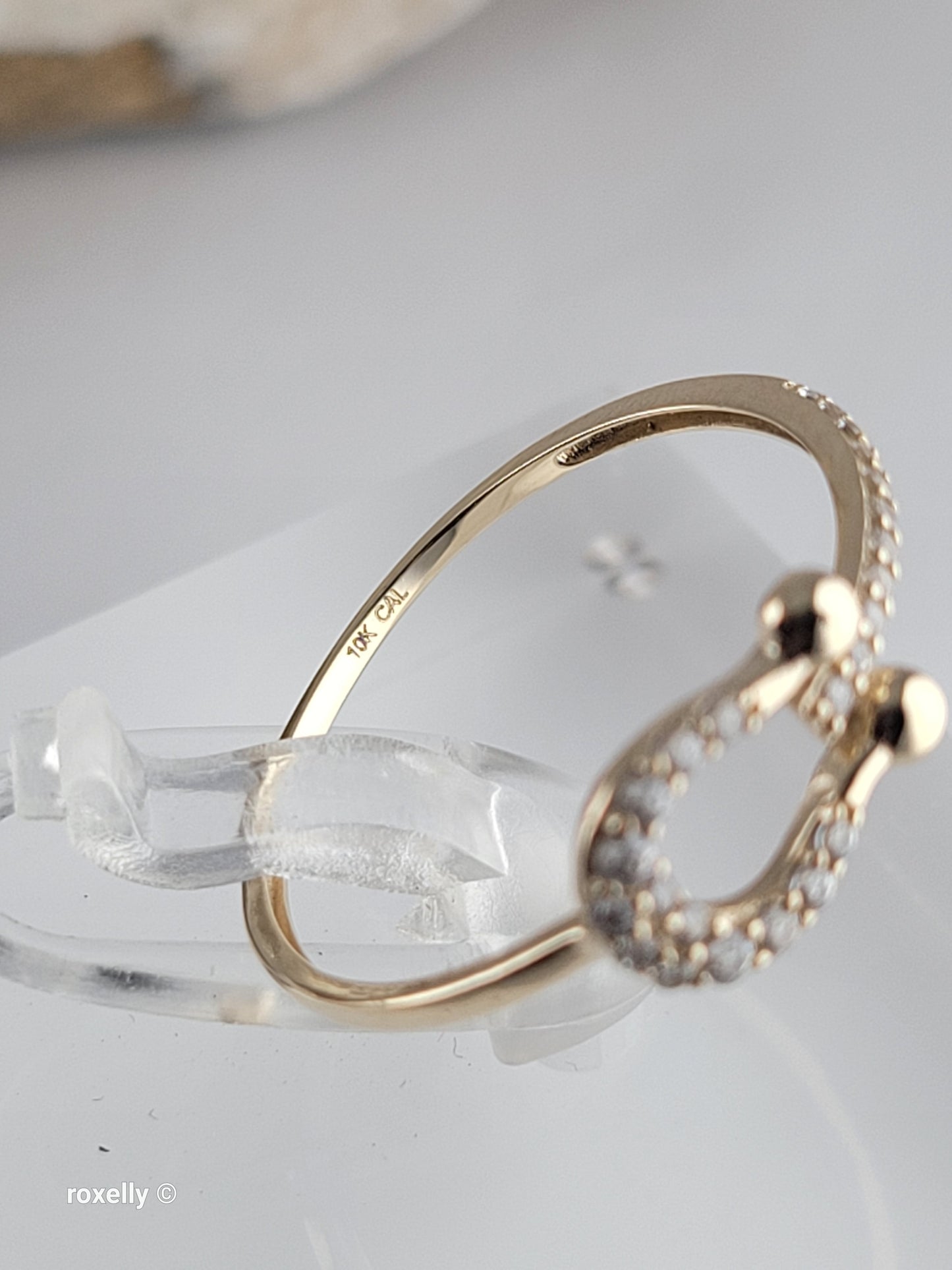 10K Yellow Gold Cubic Zirconia Horseshoe Dainty Ring Size 6.75, Solid Gold!