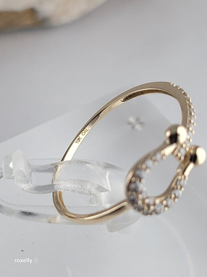 10K Yellow Gold Cubic Zirconia Horseshoe Dainty Ring Size 6.75, Solid Gold!