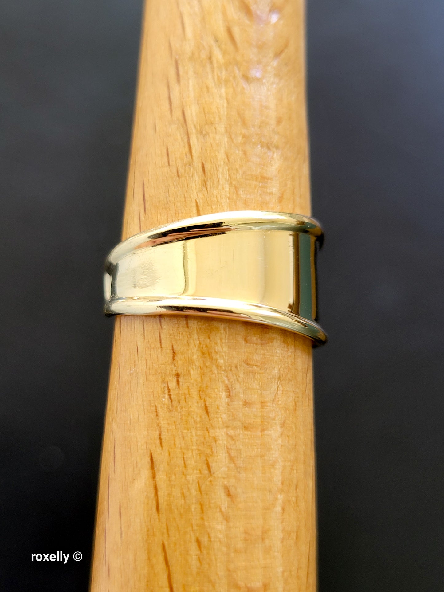 14K Solid Yellow Gold Cigar Band Cuff Ring Size 7.75 Adjustable, Made in Italy!