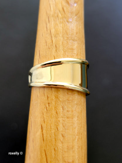 14K Solid Yellow Gold Cigar Band Cuff Ring Size 7.75 Adjustable, Made in Italy!