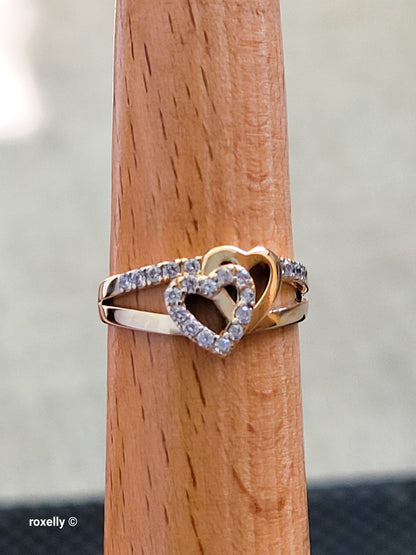 14K Yellow Gold Intertwined Hearts & Diamonds Ring Size 8.75 - Solid Gold! 👌🎁