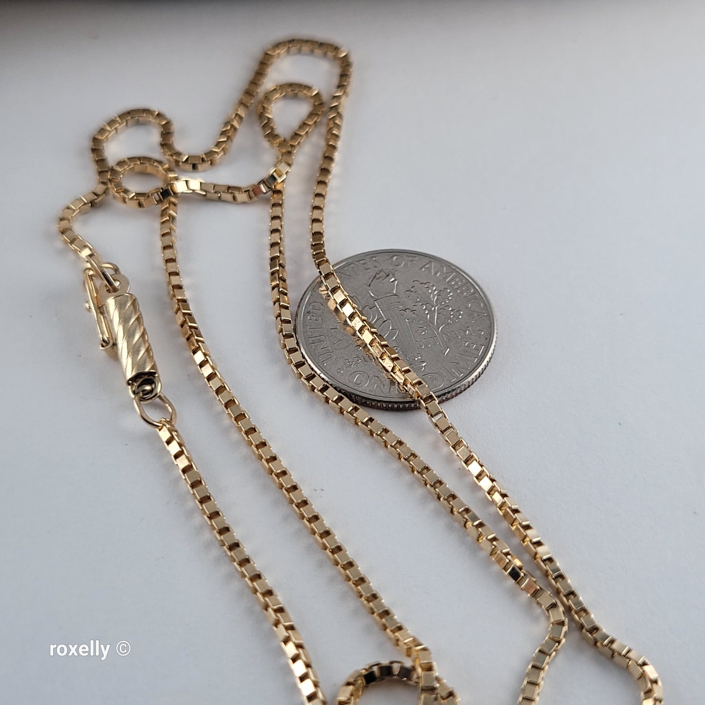 14K Solid Yellow Gold Box Chain Necklace with Barrel Clasp - Made in Italy!