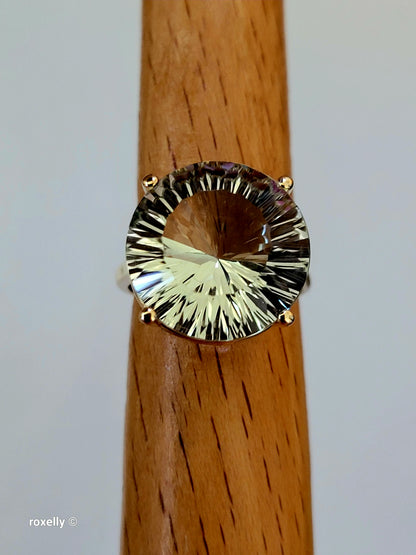 Effy 14K Yellow Gold Green Amethyst Ring Size 5, Solid Gold!