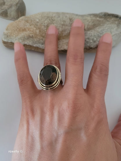 14K Gorgeous Yellow Gold Smoky Topaz Cocktail Ring Size 6, Solid Gold!