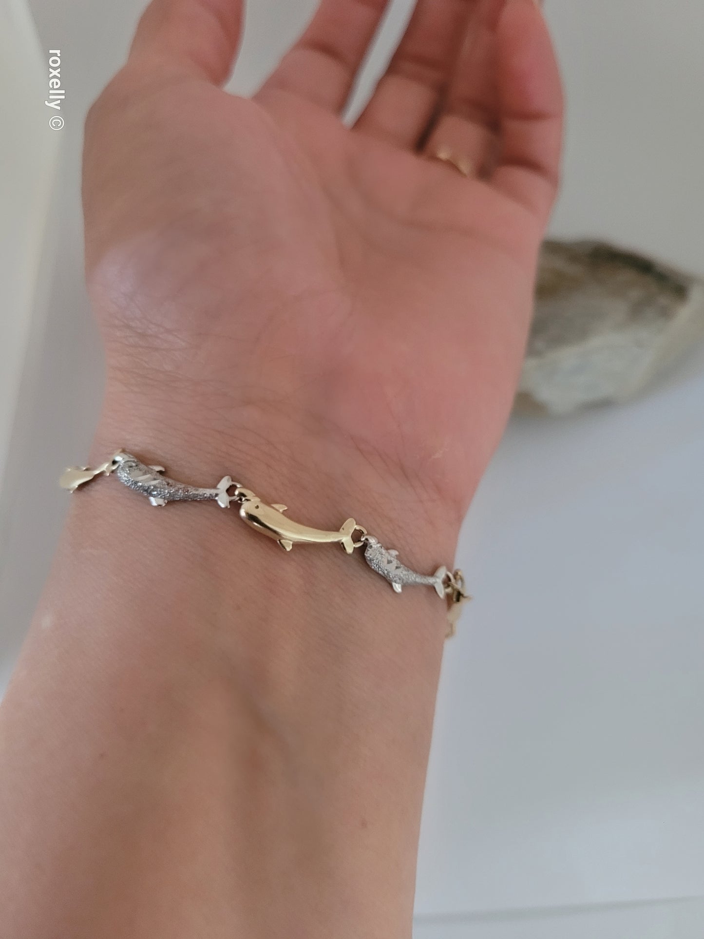 14K Two-Tone Gold Dolphin Link Bracelet, Solid Gold!