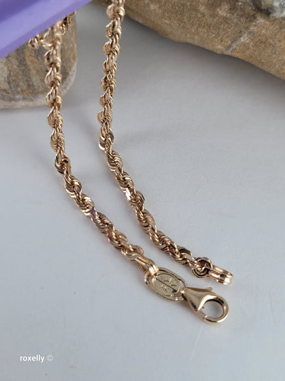 14K Yellow Gold Diamond-Cut Rope Bangle Bracelet - Made in Peru!