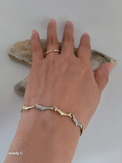 14K Two-Tone Gold Dolphin Link Bracelet, Solid Gold!