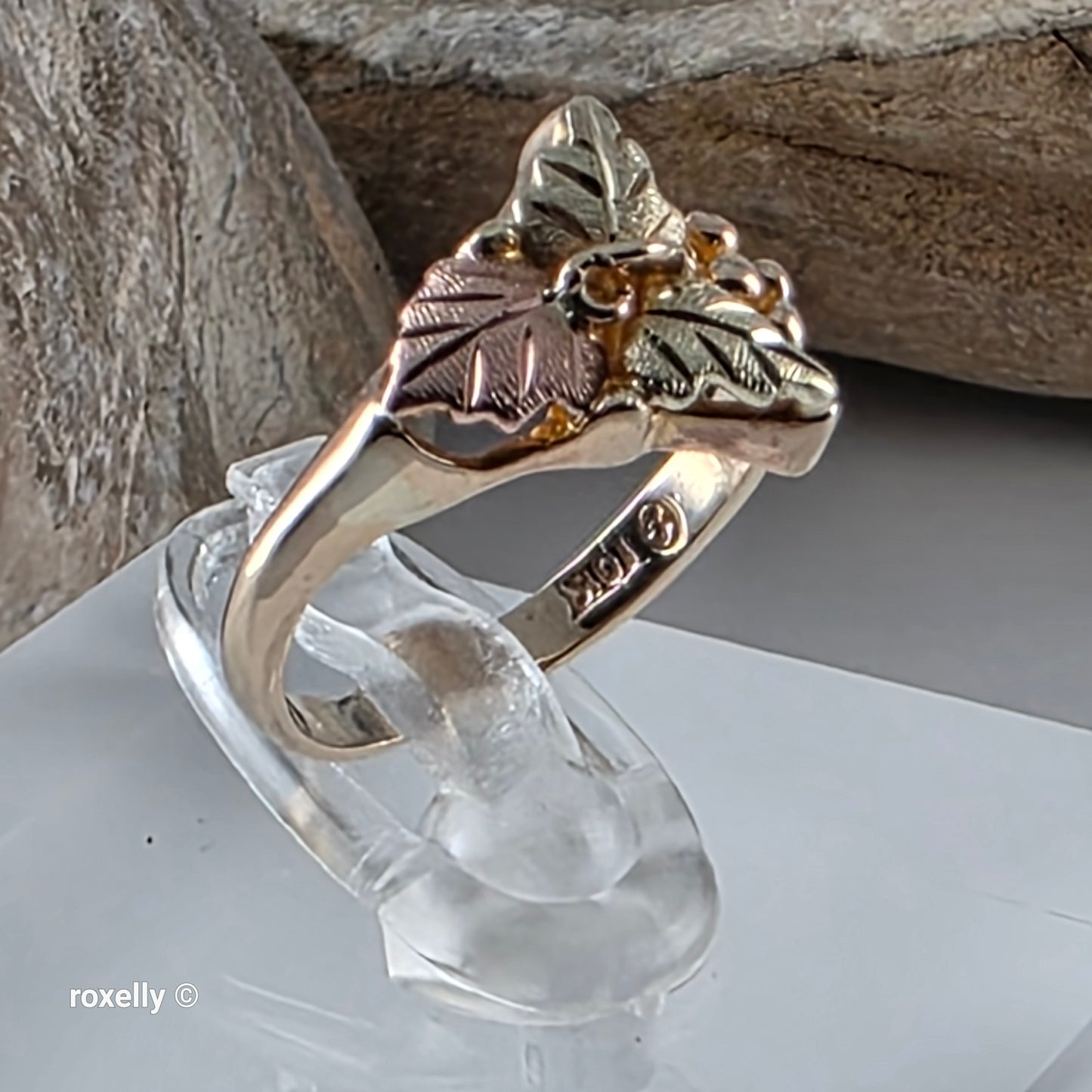 10K Yellow and Rose Gold Black Hills Leaves Ring Size 3, Solid Gold!