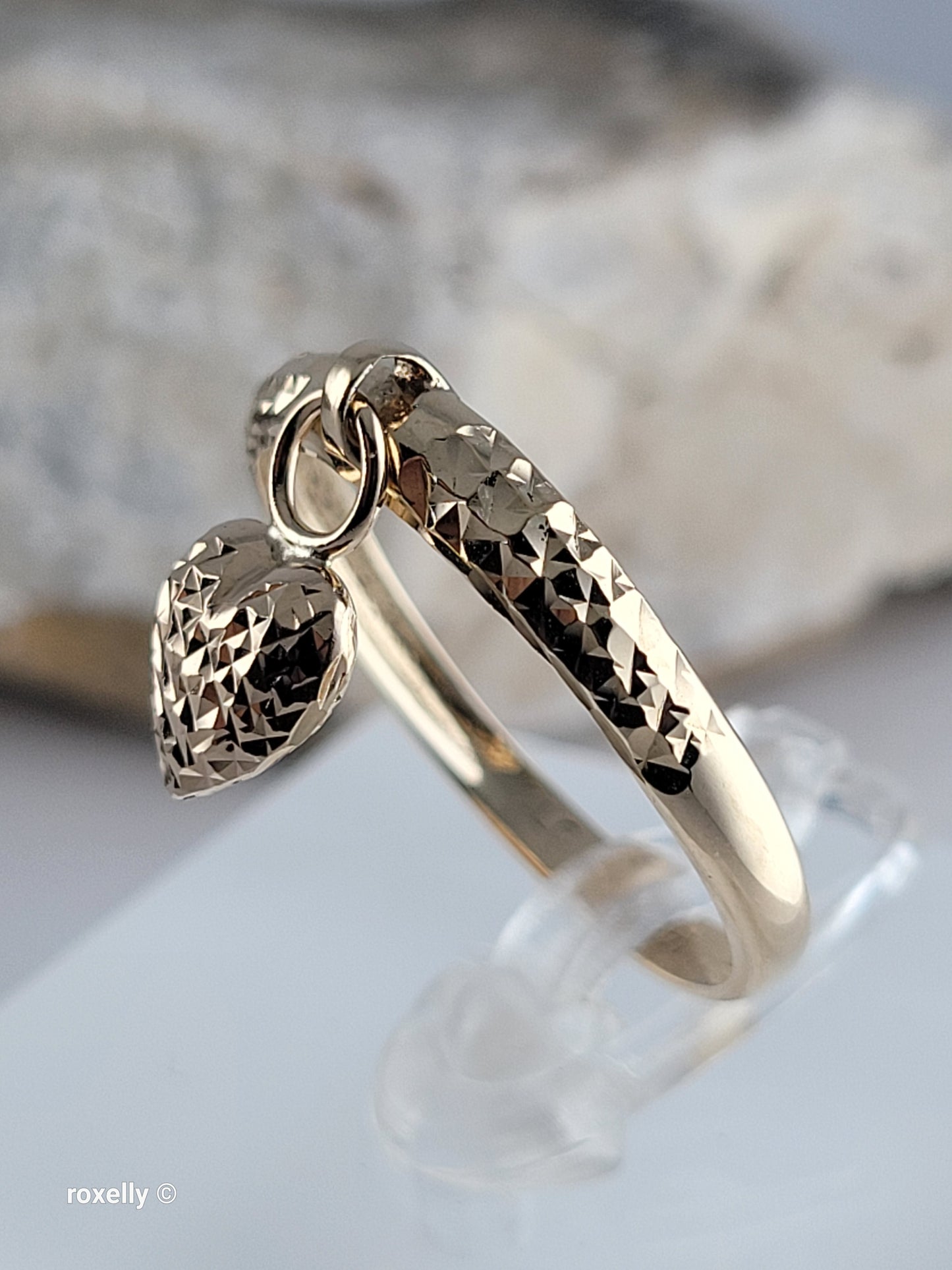 14K Yellow Gold Diamond-Cut Ring Size 10 with Heart Charm, Solid Gold!