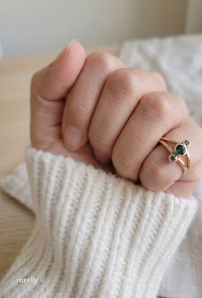 14K Yellow Gold Emerald and Diamond Pinky Ring Size 2.25, Solid Gold!