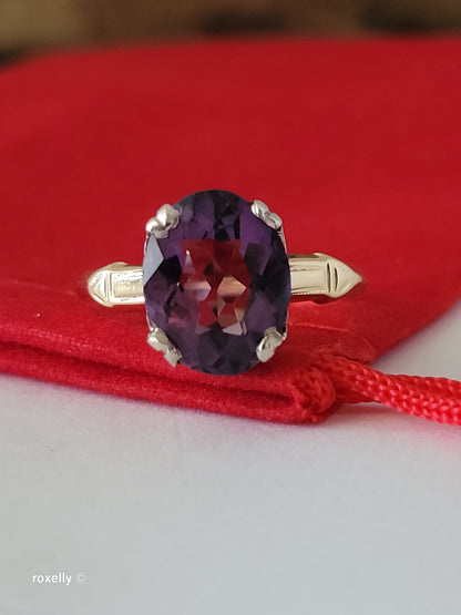 14K Yellow Gold Amethyst Gemstone Ring Size 6, Solid Gold