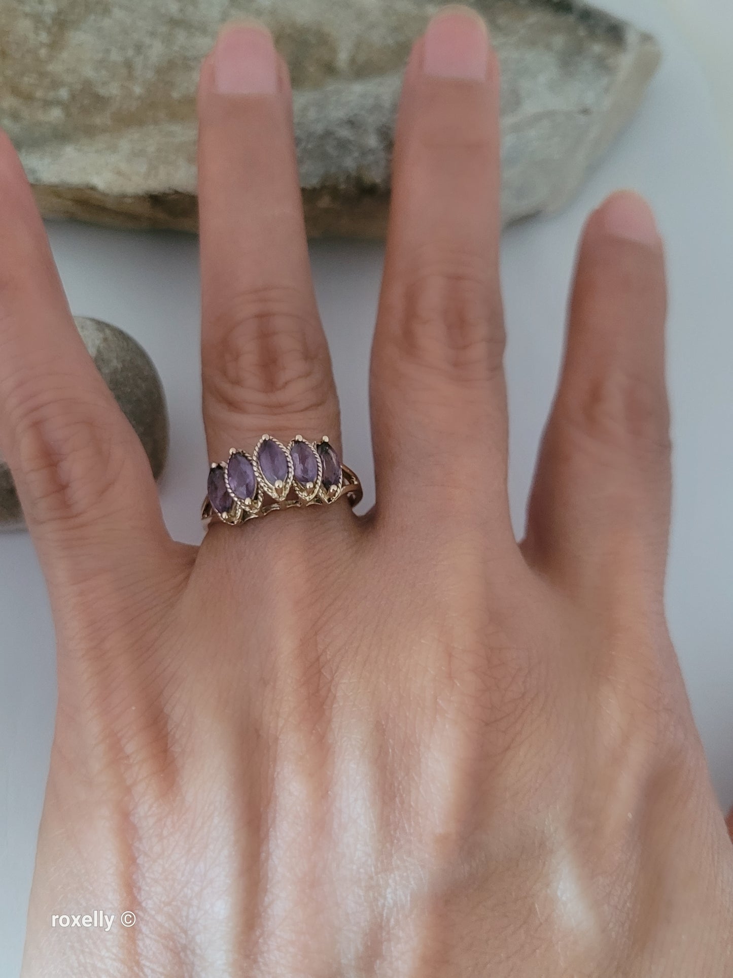 10K Yellow Gold Amethyst Tiara Design Ring Size 8, Solid Gold!