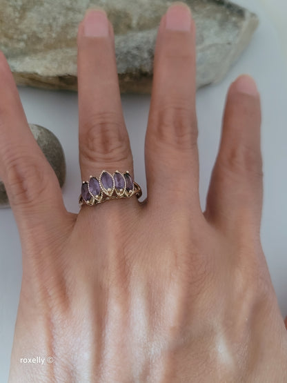 10K Yellow Gold Amethyst Tiara Design Ring Size 8, Solid Gold!