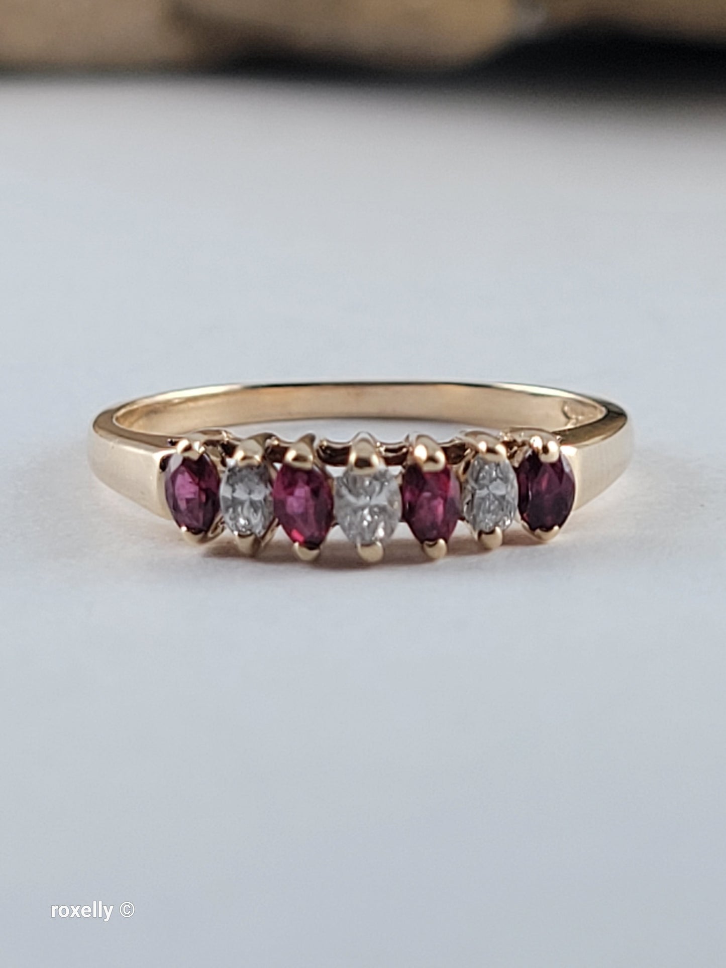 14K Yellow Gold Rubies and Diamonds Band Ring Size 6, Solid Gold